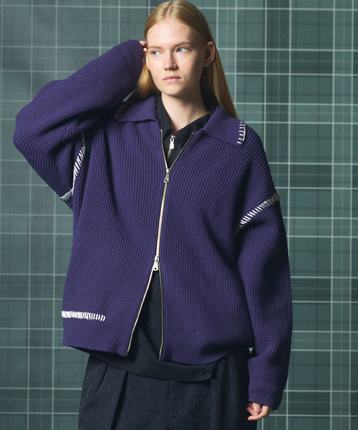 【26AW PRE-ORDER】ハンドステッチプライムオーバー襟付きジップカーディガン