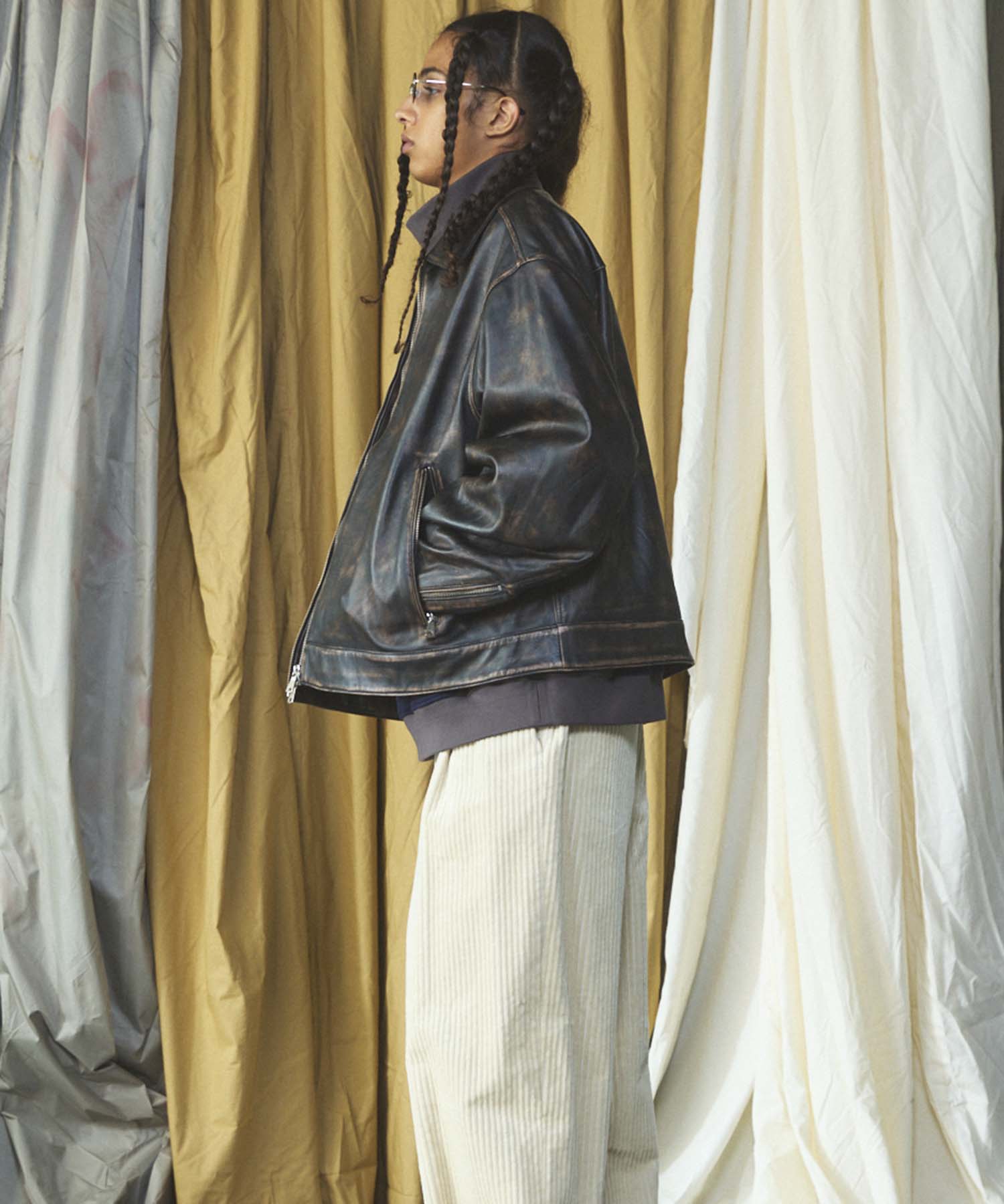 Sheep Leather Single Riders Collared Jacket