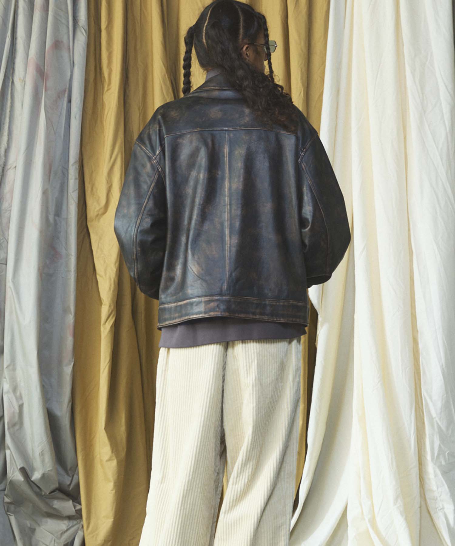 Sheep Leather Single Riders Collared Jacket