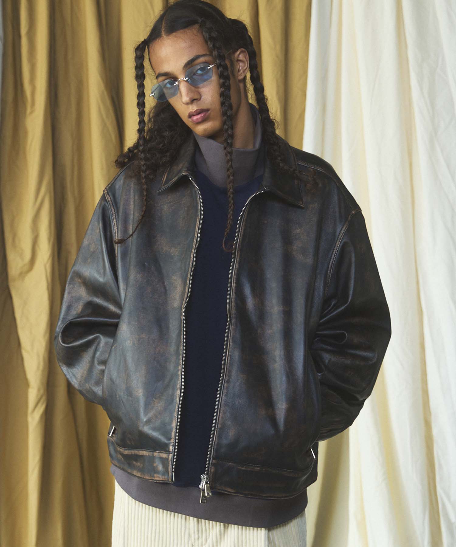 Sheep Leather Single Riders Collared Jacket