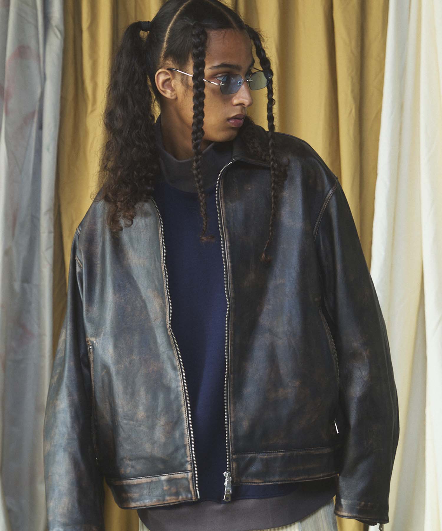 Sheep Leather Single Riders Collared Jacket
