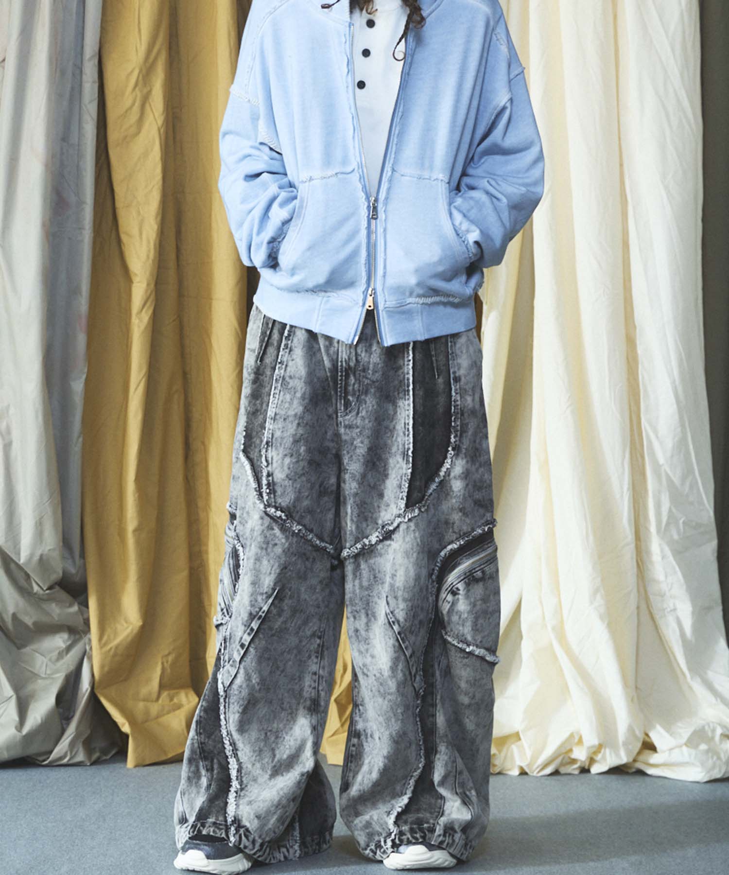 Denim Switching Wide Cargo Alien Pants