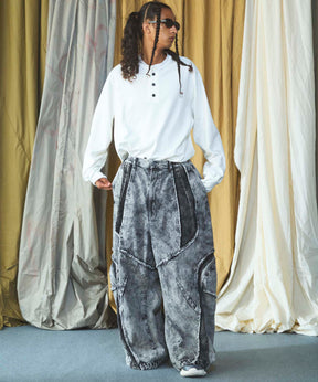 Denim Switching Wide Cargo Alien Pants
