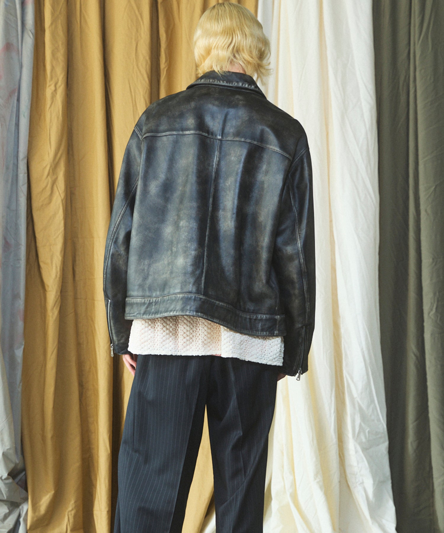 Sheep Leather Single Riders Collared Jacket