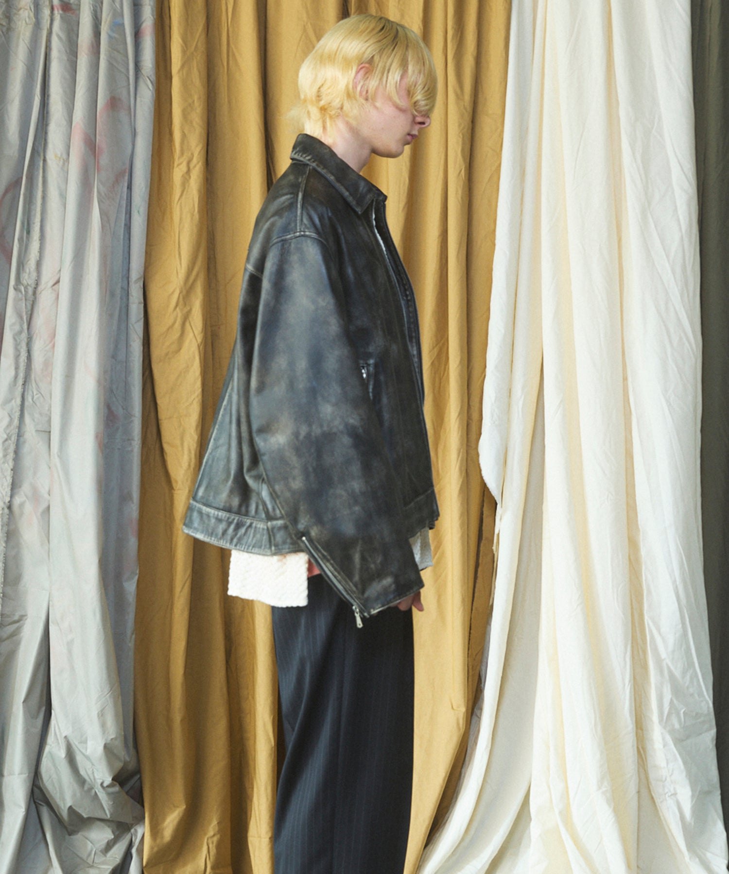 Sheep Leather Single Riders Collared Jacket