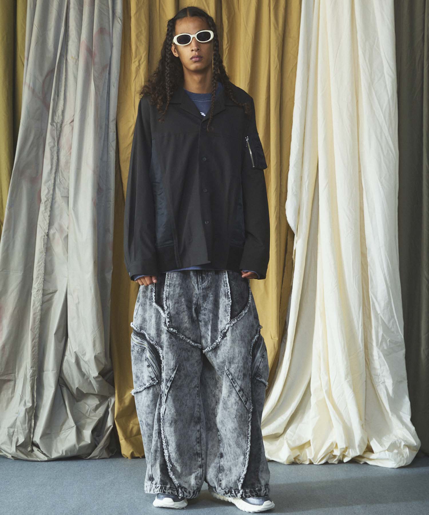 Denim Switching Wide Cargo Alien Pants