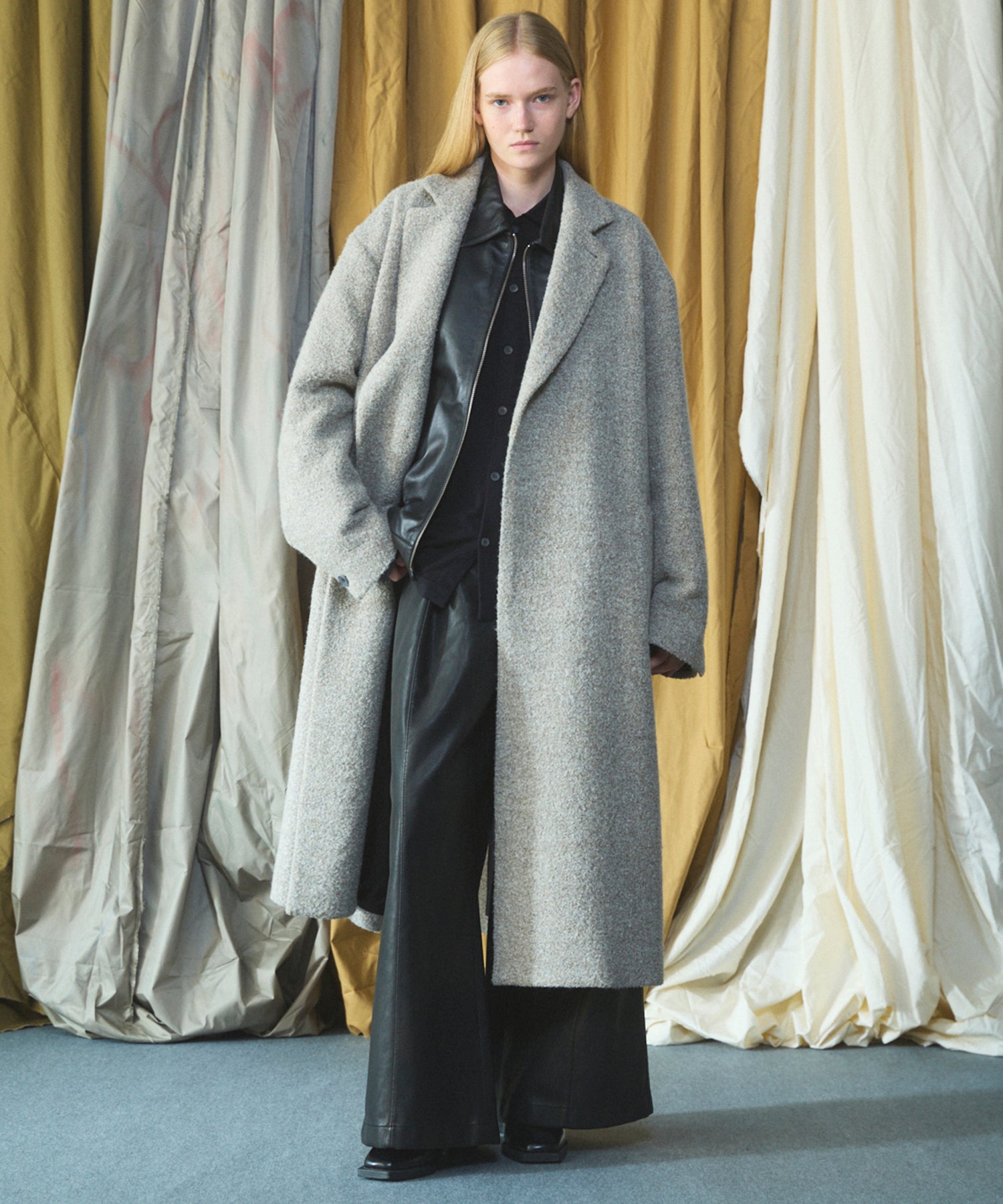 Artificial Leather Pin-Tuck Wide Pants