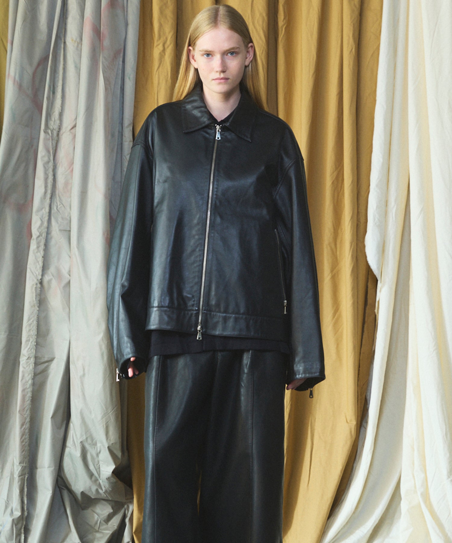 Sheep Leather Single Riders Collared Jacket