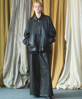 Artificial Leather Pin-Tuck Wide Pants