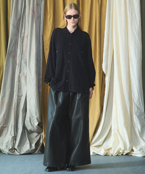 Artificial Leather Pin-Tuck Wide Pants