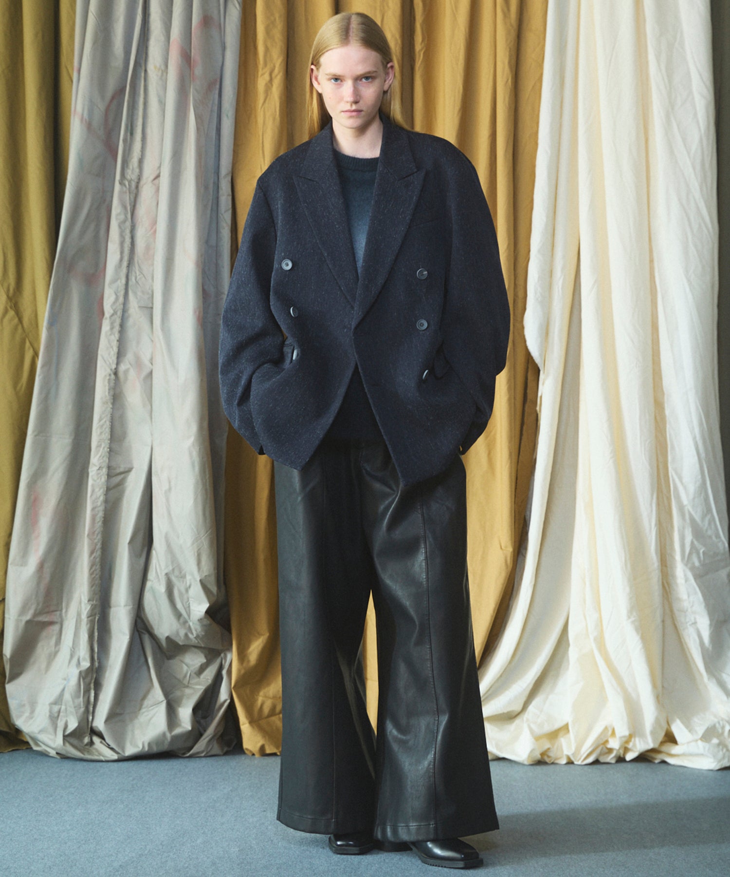 Artificial Leather Pin-Tuck Wide Pants