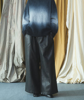 Artificial Leather Pin-Tuck Wide Pants