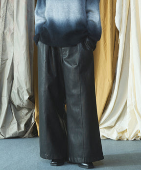 Artificial Leather Pin-Tuck Wide Pants
