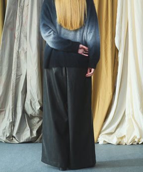 Artificial Leather Pin-Tuck Wide Pants
