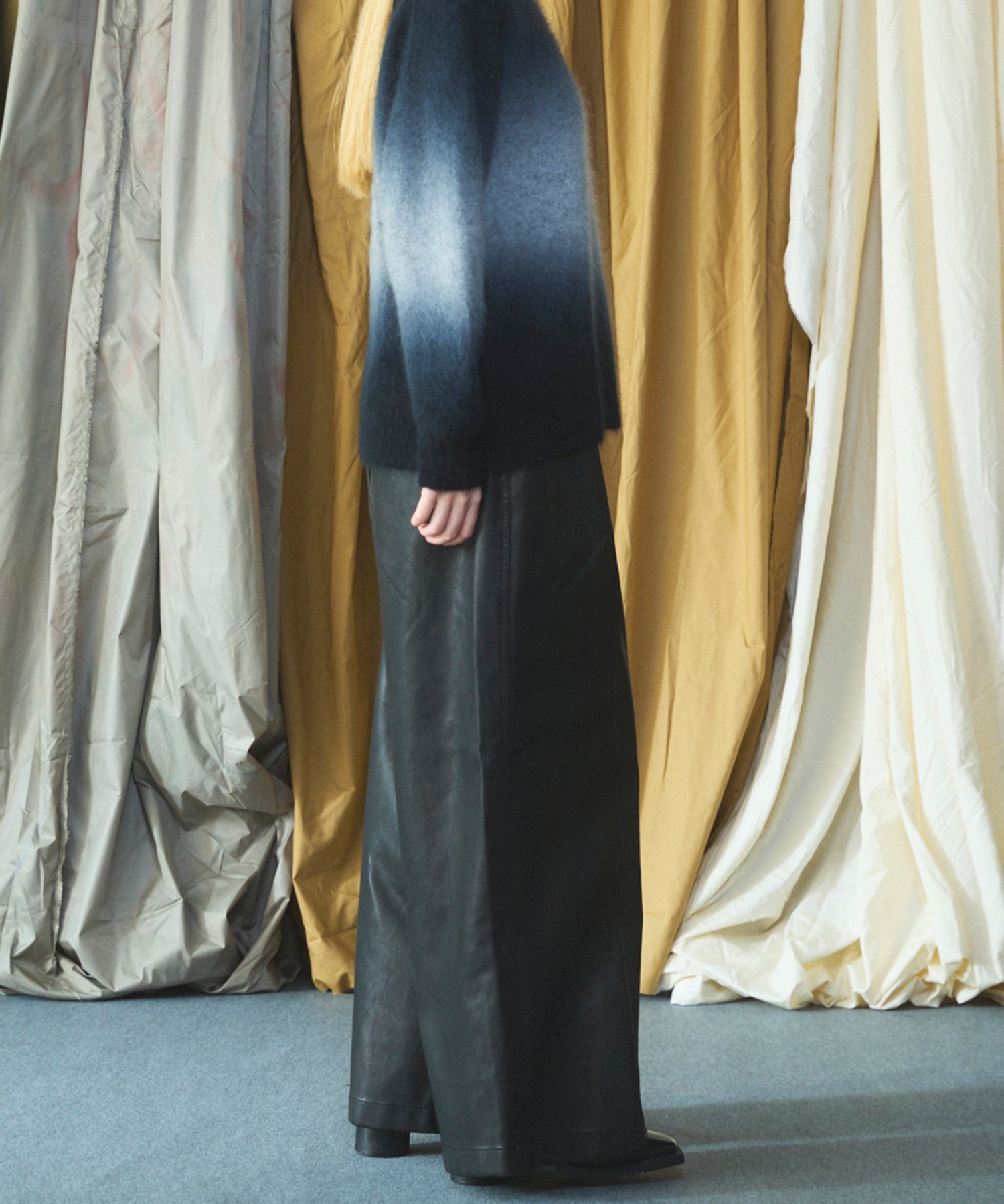 Artificial Leather Pin-Tuck Wide Pants