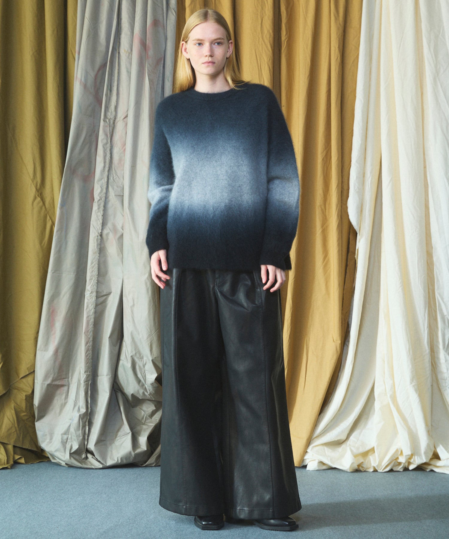 Artificial Leather Pin-Tuck Wide Pants