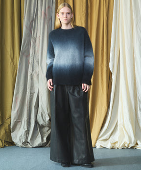 Artificial Leather Pin-Tuck Wide Pants