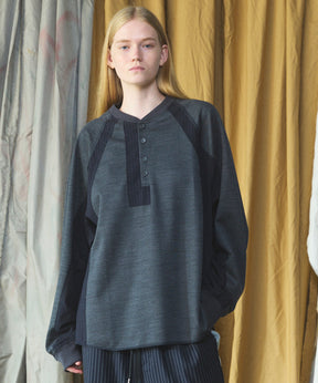 【26aw PRE-ORDER】纯棉巴尔法蕾丝超领亨利领长袖针织T恤