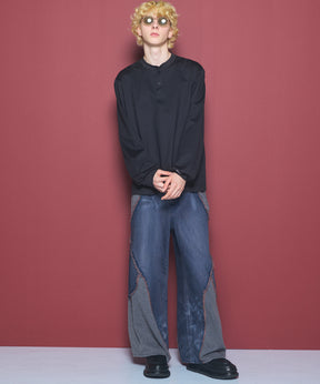 Different Material Docking Prime-Wide Denim Pants