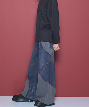 Different Material Docking Prime-Wide Denim Pants