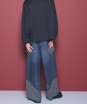 Different Material Docking Prime-Wide Denim Pants