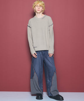 Different Material Docking Prime-Wide Denim Pants