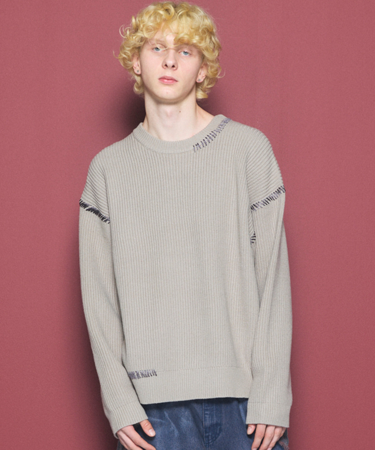 【26AW PRE-ORDER】ハンドステッチプライムオーバークルーネックニットトップス