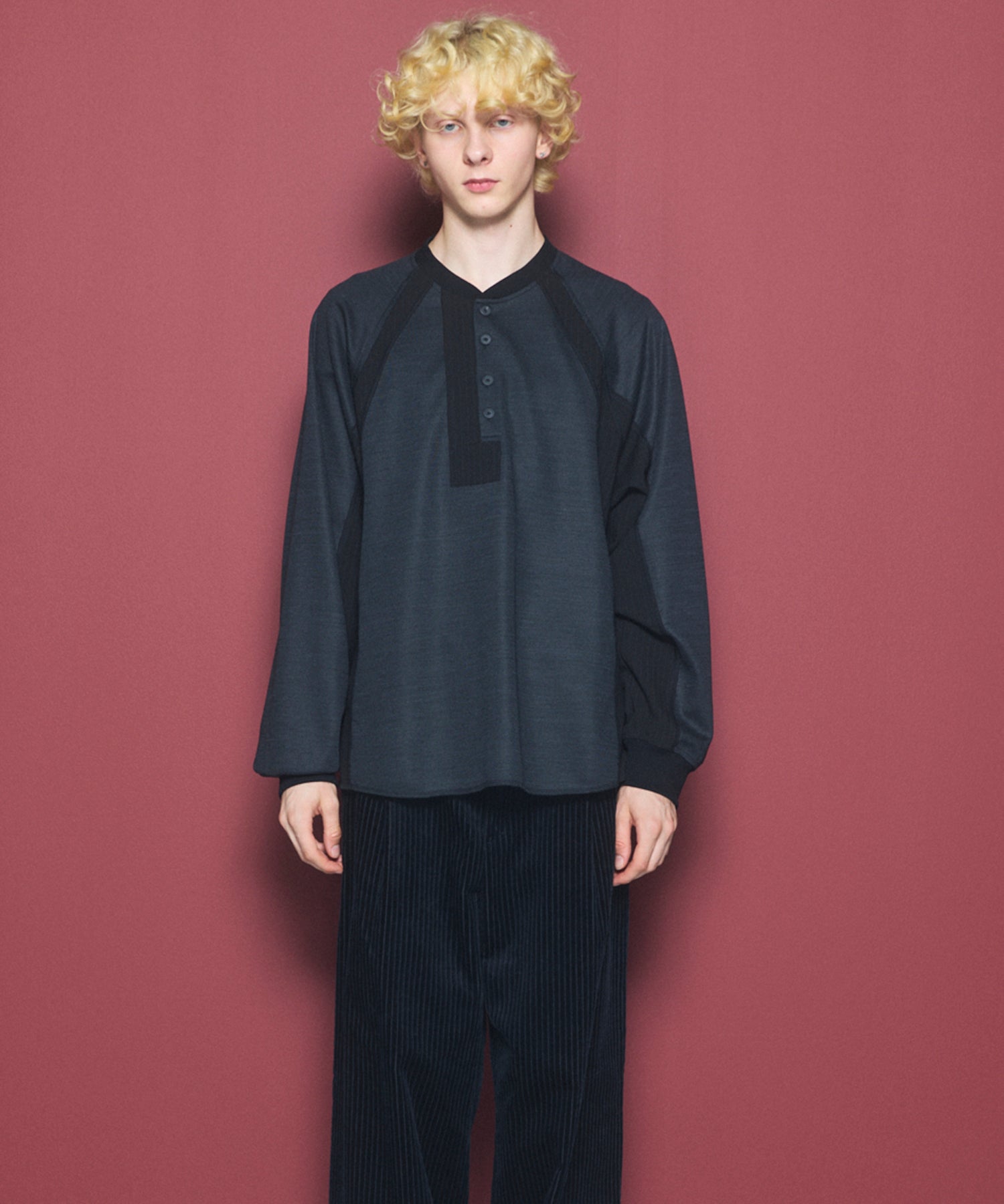 【26aw PRE-ORDER】纯棉巴尔法蕾丝超领亨利领长袖针织T恤