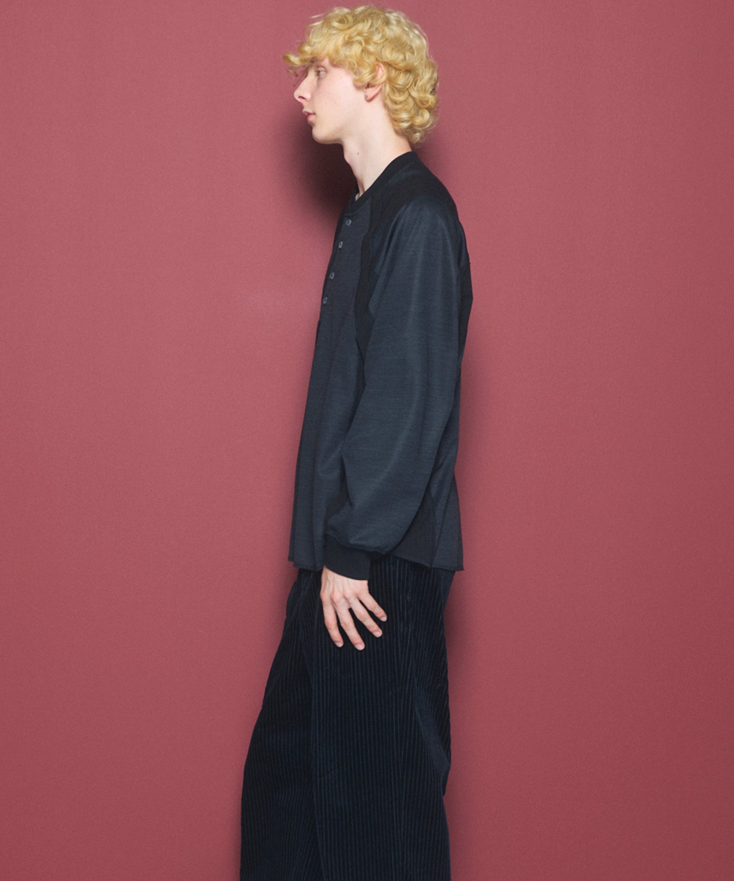 【26aw PRE-ORDER】纯棉巴尔法蕾丝超领亨利领长袖针织T恤