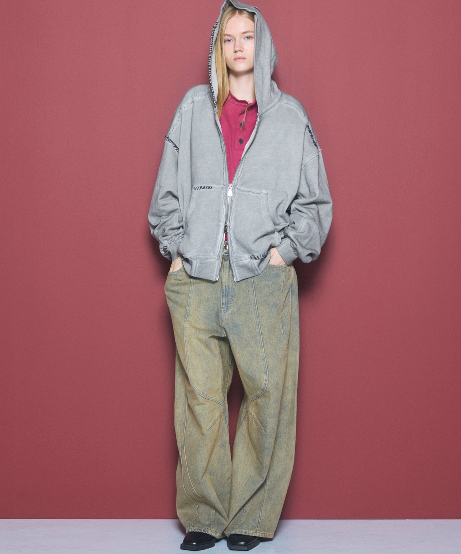 【26AW PRE-ORDER】オーバーダイエンブロイダリースウェットプライムオーバーZIPパーカー