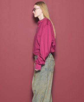 Airy Striped Gabardine Prime-Over Short-sleeved Shirt