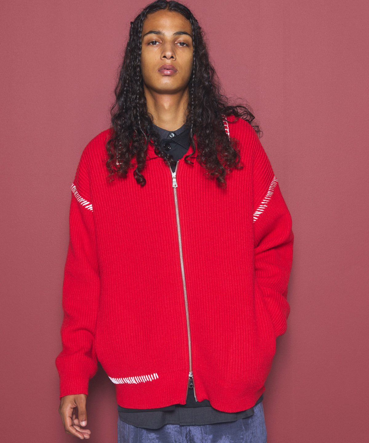 【26AW PRE-ORDER】ハンドステッチプライムオーバー襟付きジップカーディガン