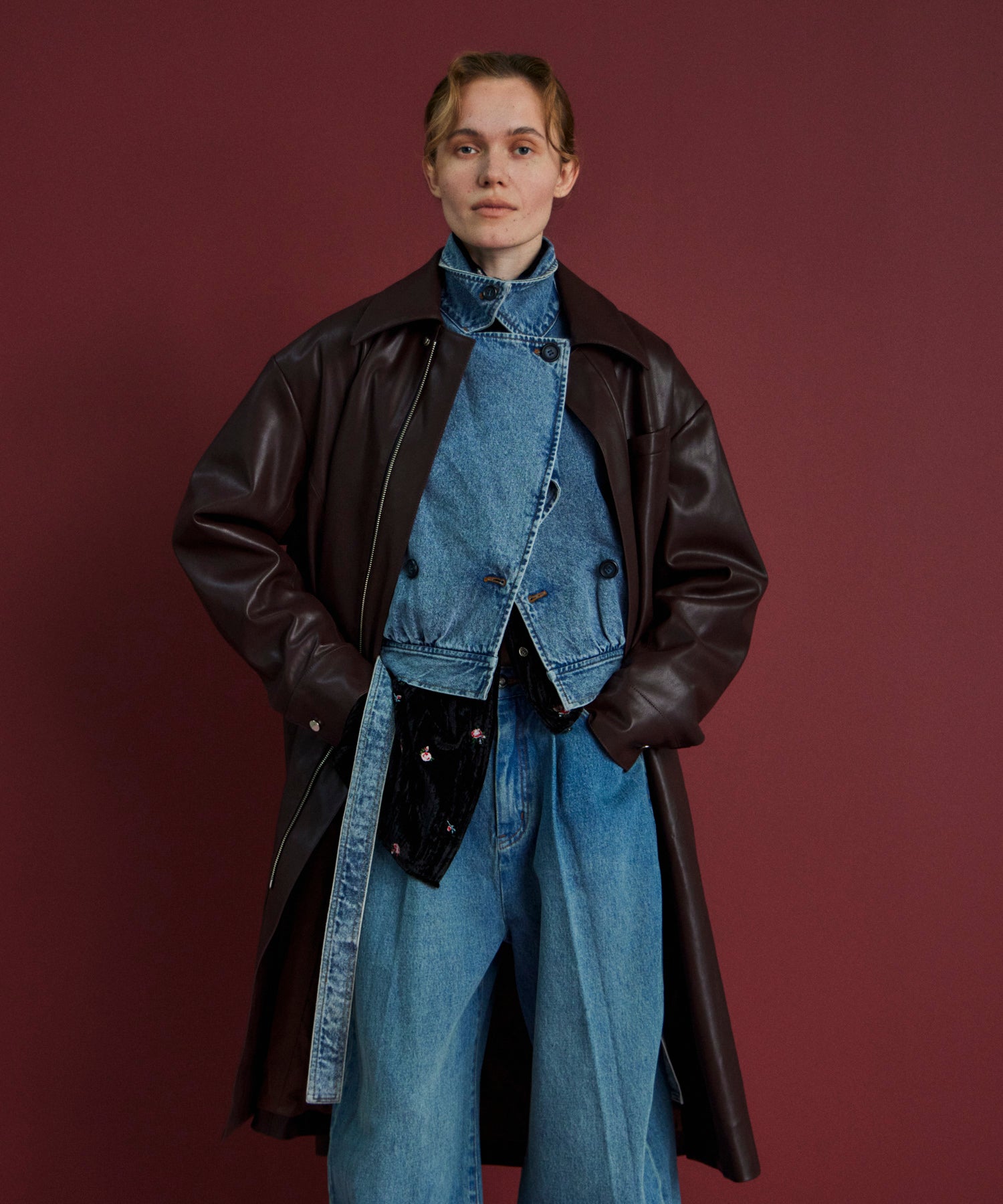 Soutien Collar Leather Long Coat