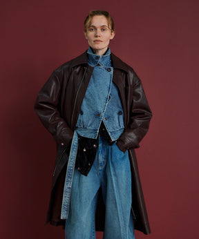Soutien Collar Leather Long Coat