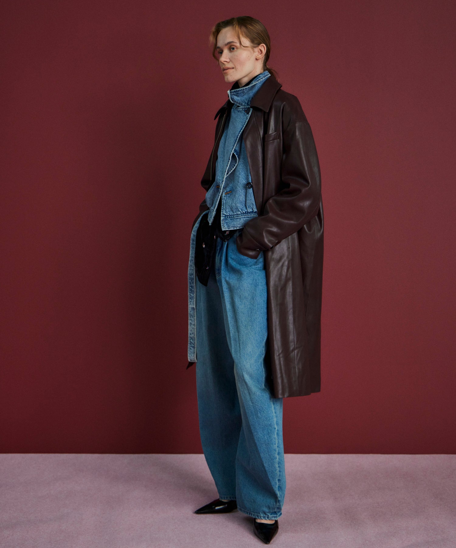 Soutien Collar Leather Long Coat