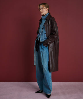 Soutien Collar Leather Long Coat