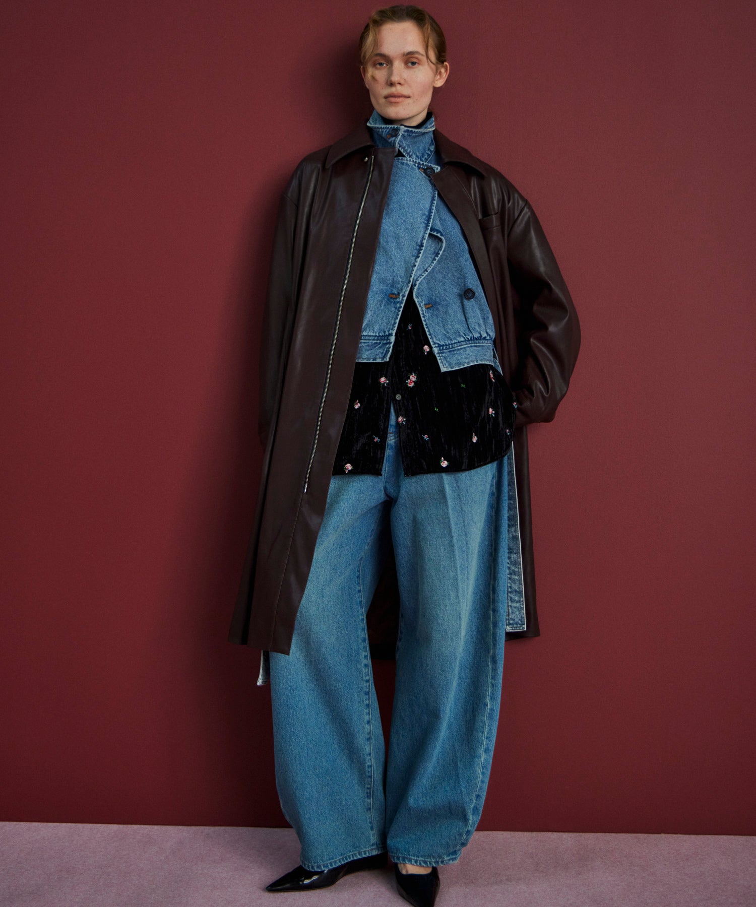 Soutien Collar Leather Long Coat