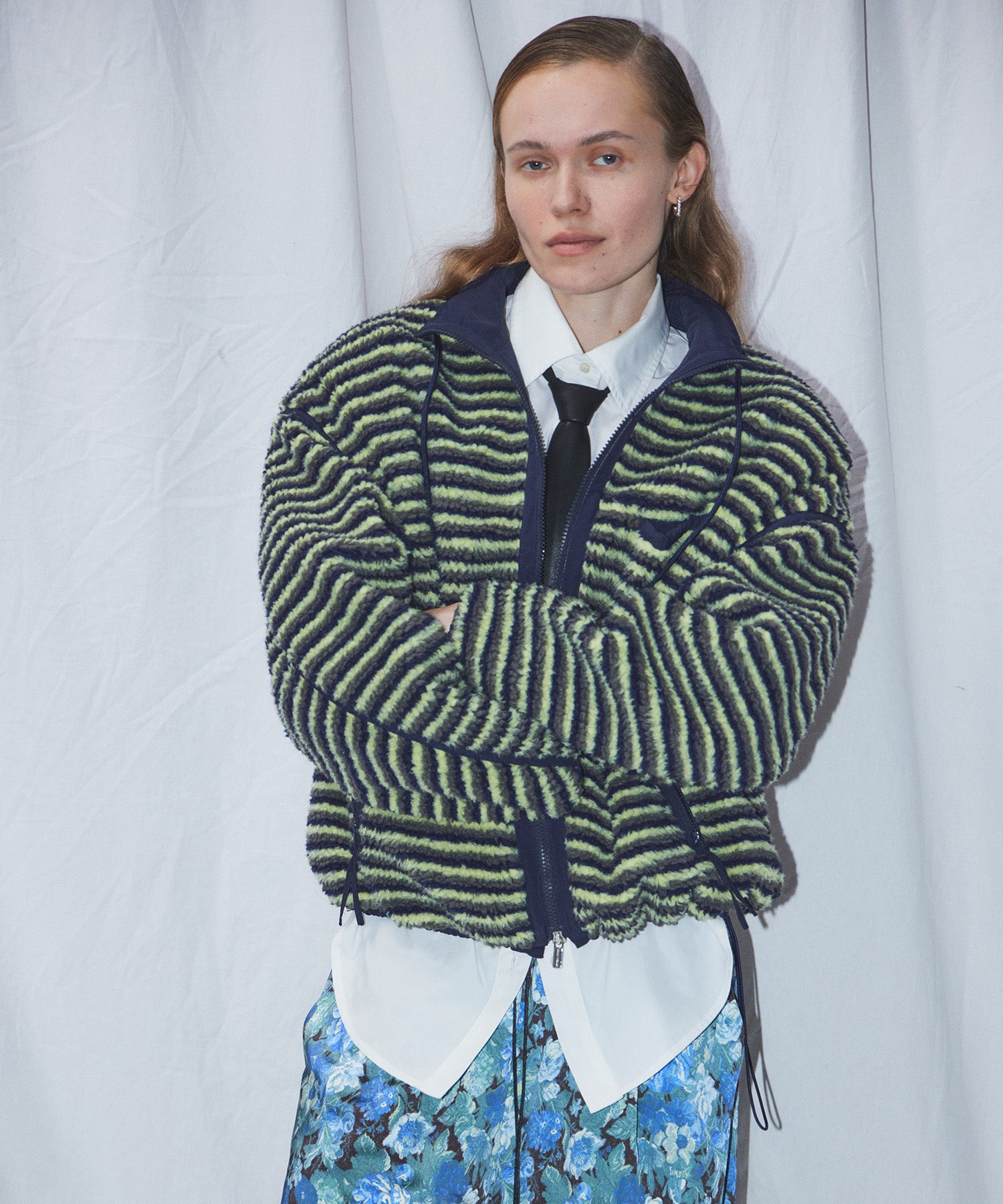 Multi-Fabric Boa Blouson