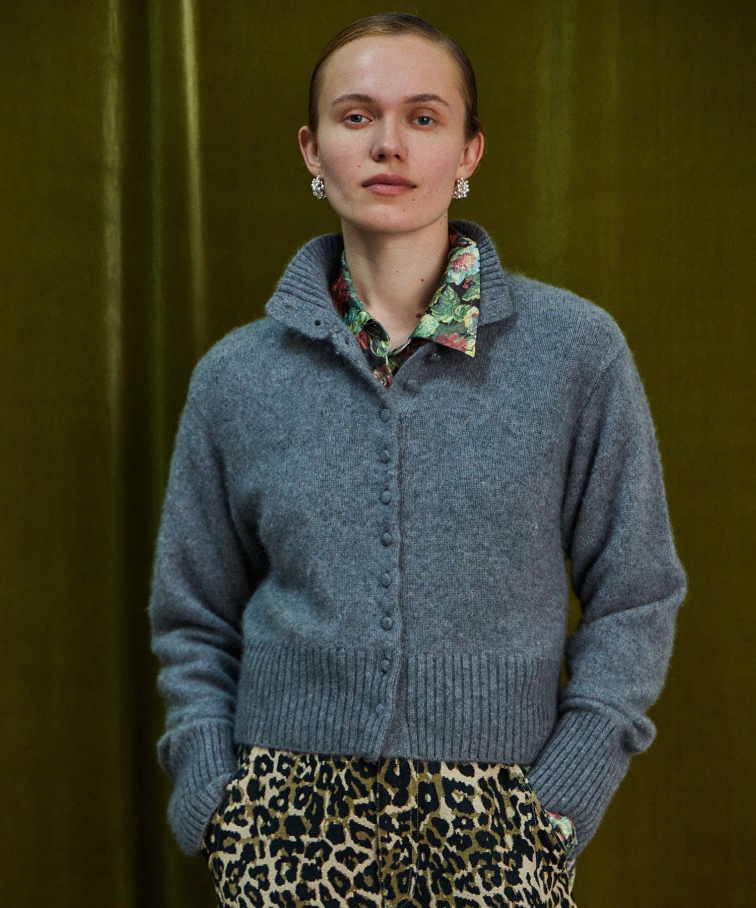 Raccoon Blend Stand Collar Cardigan