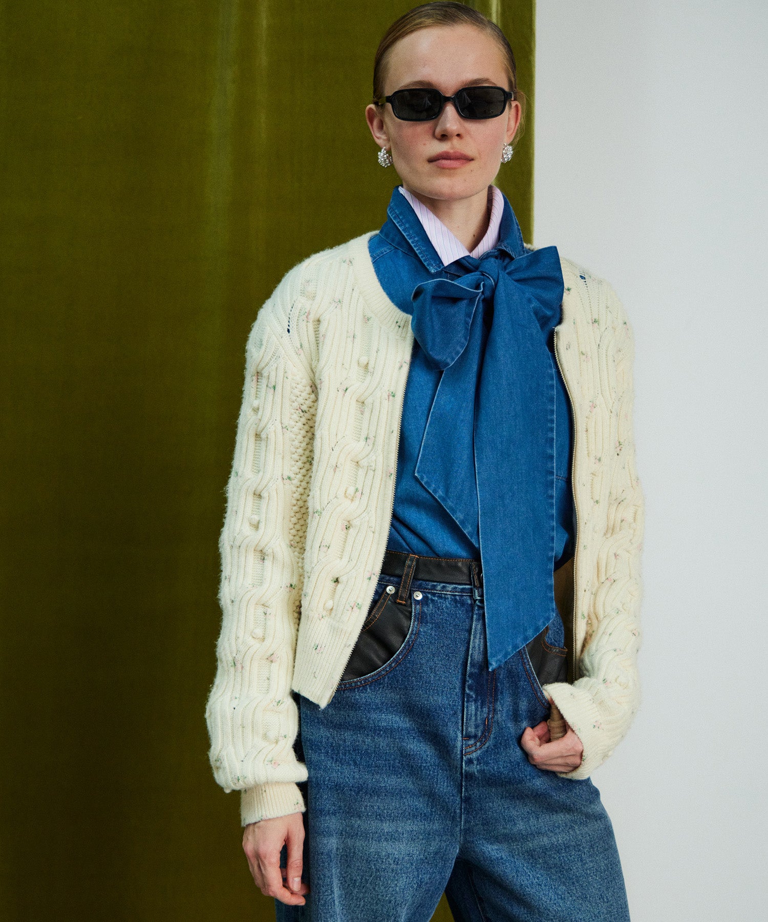Cable Flower Knit Cardigan
