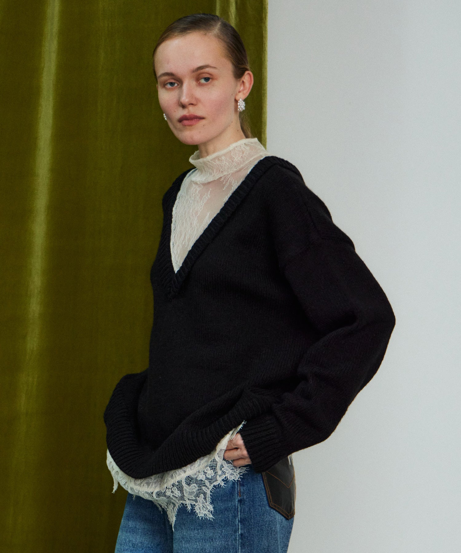 【26WINTER COLLECTION】Lace Docking Knit Top
