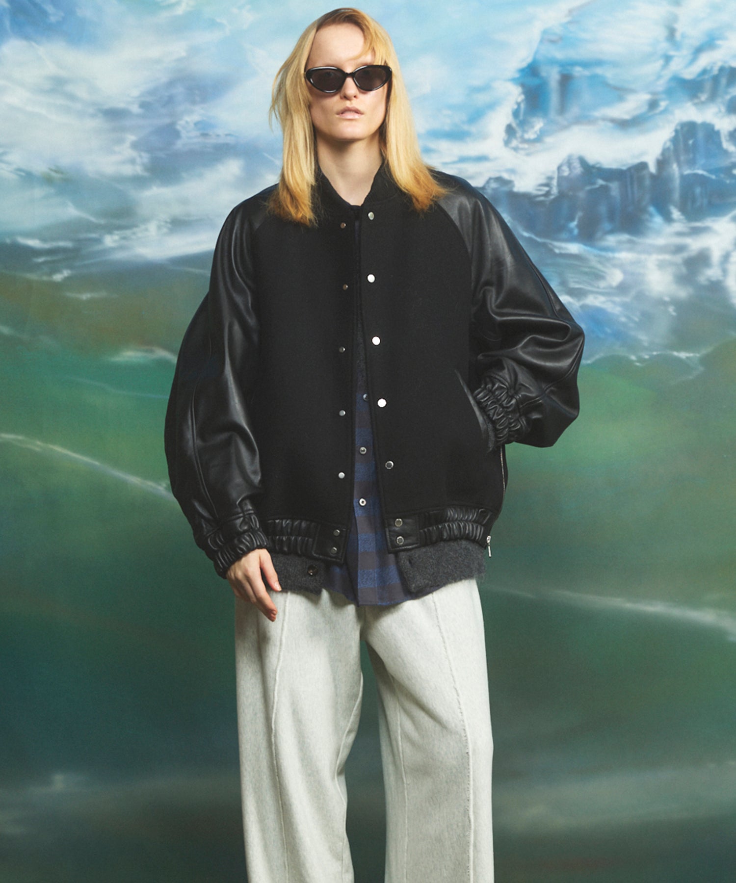 Sheep Leather Melton Combination Stadium Jacket