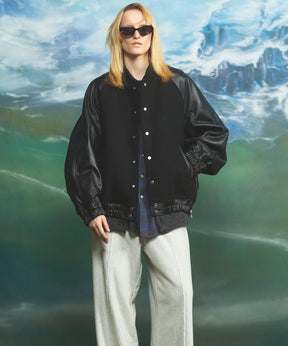 Sheep Leather Melton Combination Stadium Jacket
