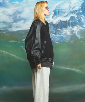 Sheep Leather Melton Combination Stadium Jacket