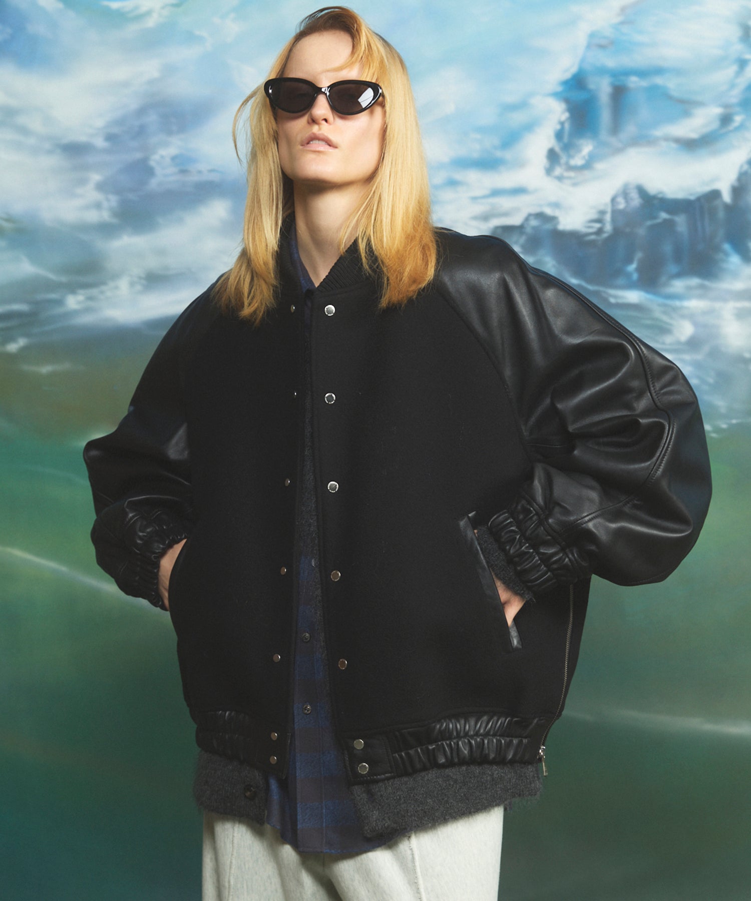 Sheep Leather Melton Combination Stadium Jacket