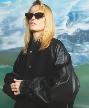 Sheep Leather Melton Combination Stadium Jacket