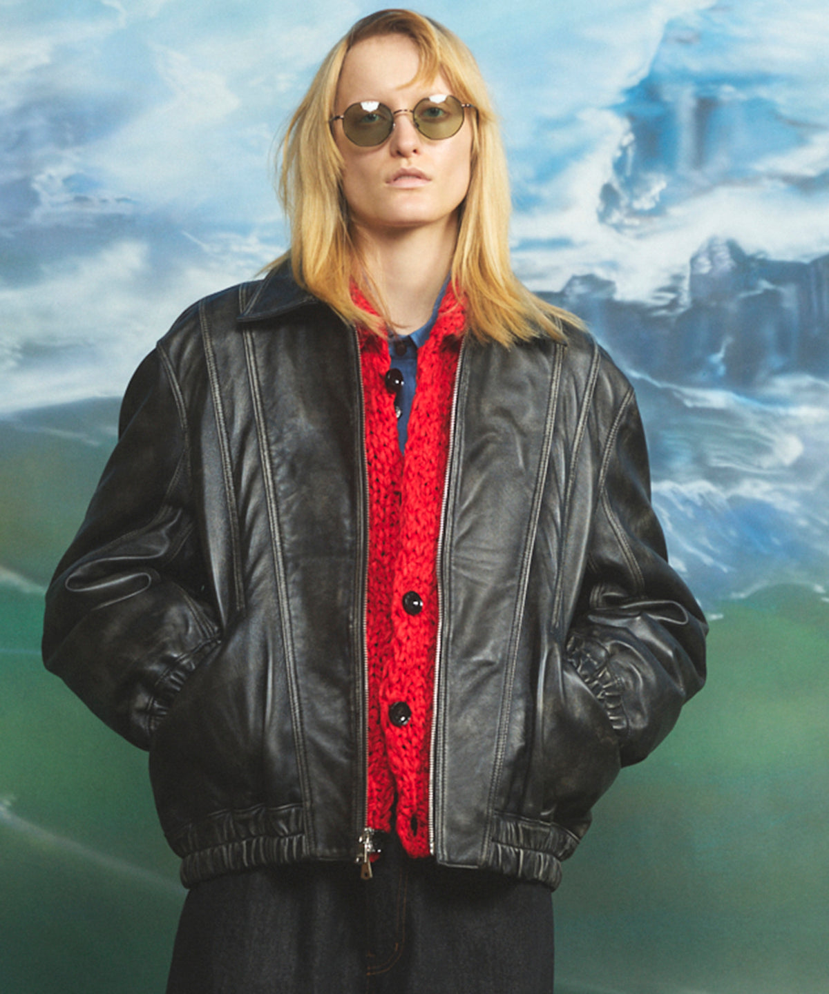 Sheep Leather Single Collard Blouson