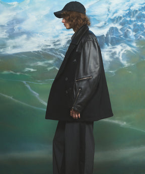 Sheep Leather Melton Combination Pea Coat