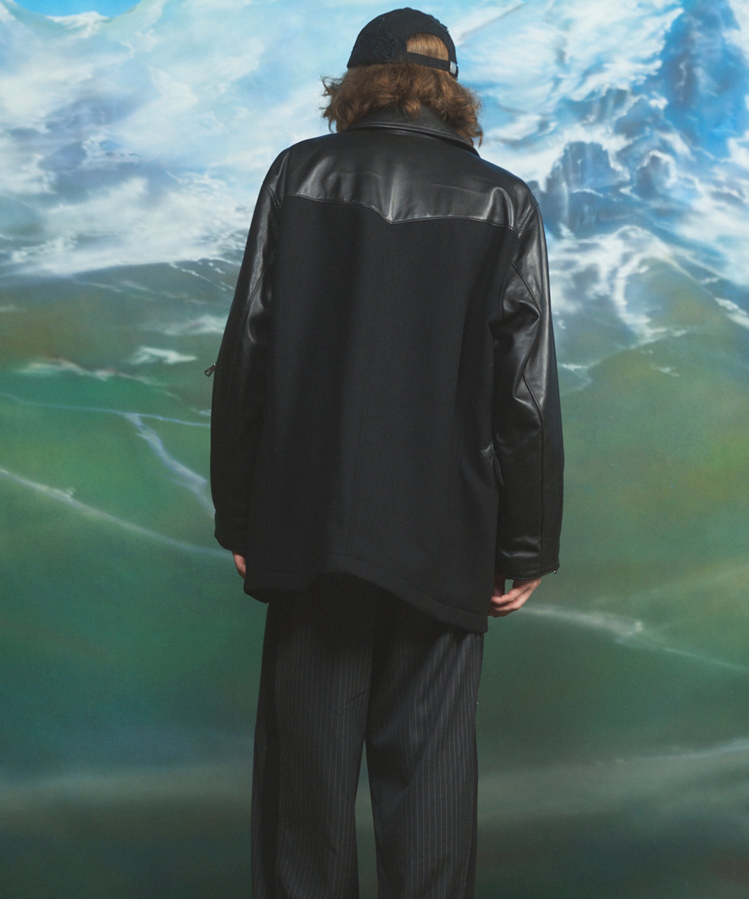 Sheep Leather Melton Combination Pea Coat