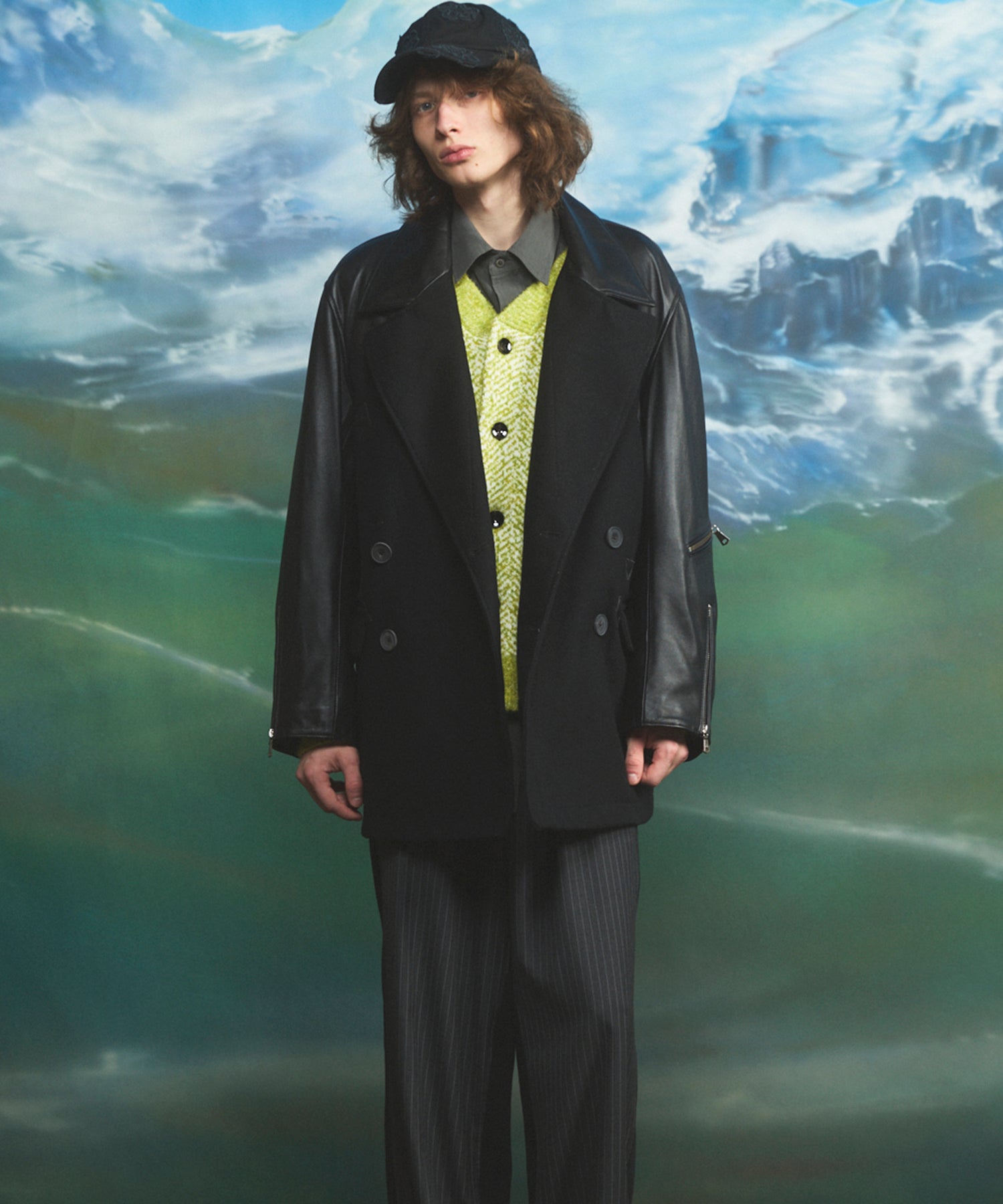 Sheep Leather Melton Combination Pea Coat